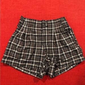 American Eagle Outfitters Black and White Plaid High Waist Shorts